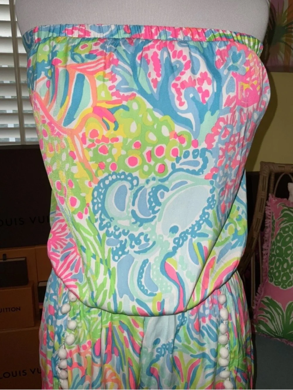 Lilly Pulitzer NWT Daisy Romper Seaspray Blue Lovers Coral Size S Unicorn 🦄 - Picture 7 of 16